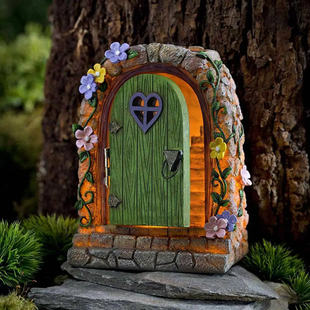 

Статуя из смолы, миниатюрная сказочная дверная лампа на солнечной батарее, сказочный декор, наружные фигурки, садовая скульптура для двора, ...