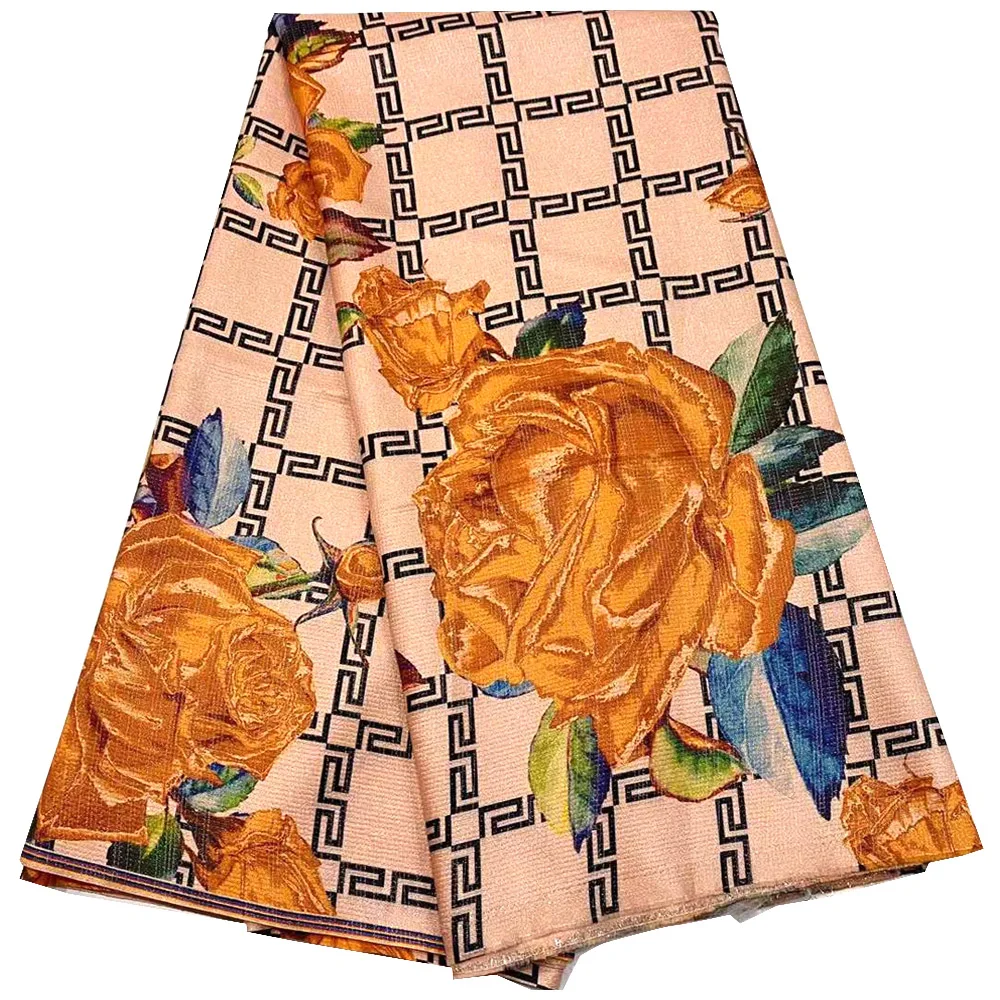 Нигерия позолоченная ткань из органзы 5 ярдов печать Африканское кружево для