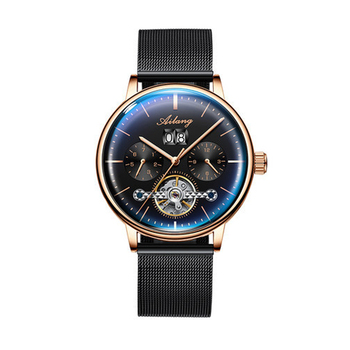 AILANG Skeleton Tourbillon Mechanical Watch Men Automatic Classic Rose Gold Leather Mechanical Wrist Watches Reloj Hombre 2018