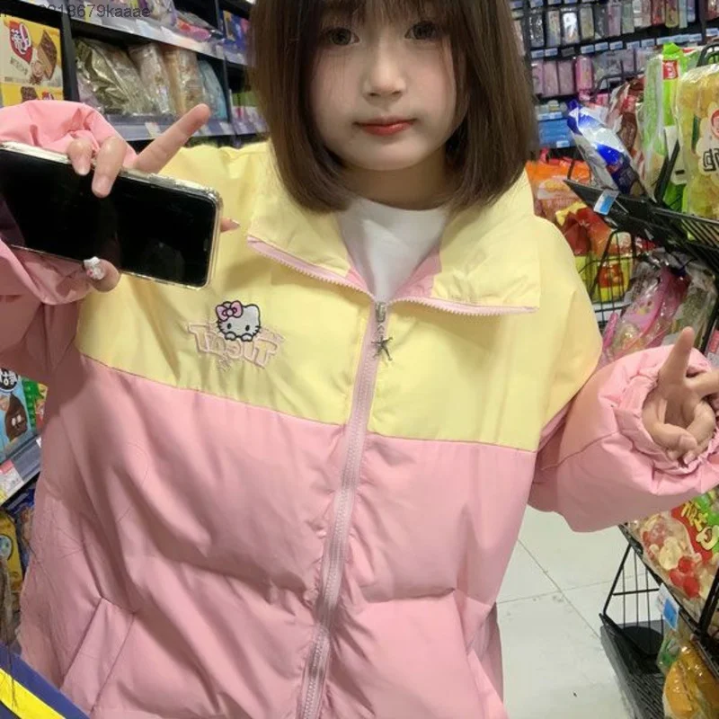 Sanrio Hello Kitty милое хлопковое пальто с цветными блоками женская зимняя модная