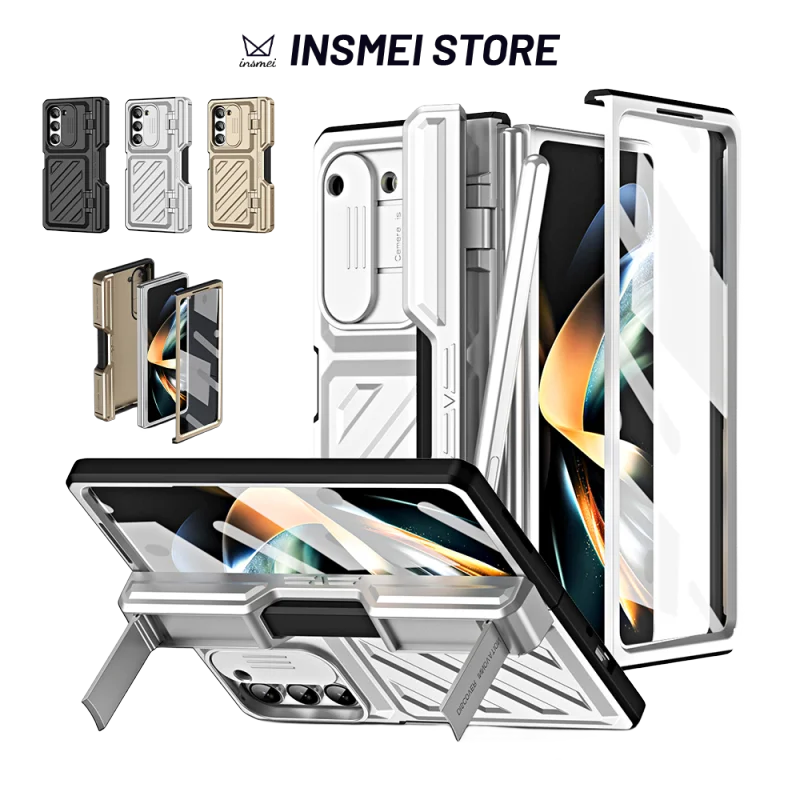 

Для Samsung Galaxy Z Fold5 Fold4 складной 5 4 чехол с шарнирами полноразмерный чехол с защитой от падения, с [стилусом, стойкой и стеклянной пленкой]