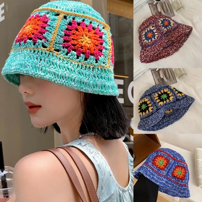 Traveling Bucket Hat Crochet Flower Fisherman Hat for Teenagers Outdoor Sports