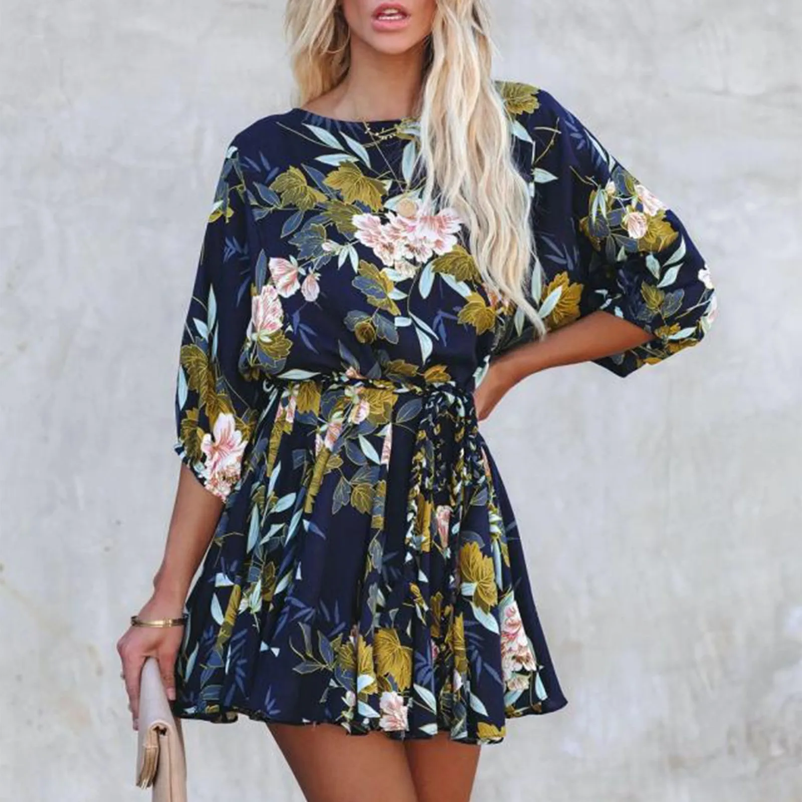 

2022 New Women Chiffon Dress Spring Autumn Long Sleeve Ruffle Bow Tie Waist Shirt Dresses Casual Loose Floral Print Vestidos