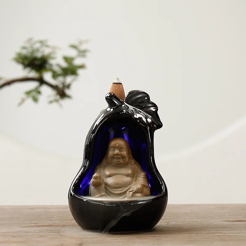 

Буддистское украшение, курильница Guanyin Maitreya Backflow со светодиодный светильник кой, украшения ручной работы, курильница + 10 шт. конусов