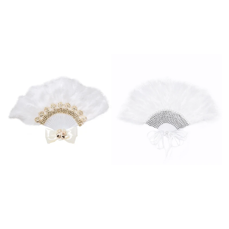 

Handmade Wedding Feather Fan Wedding Bridal Lace Hand Fan Home Decoration Folding Fan