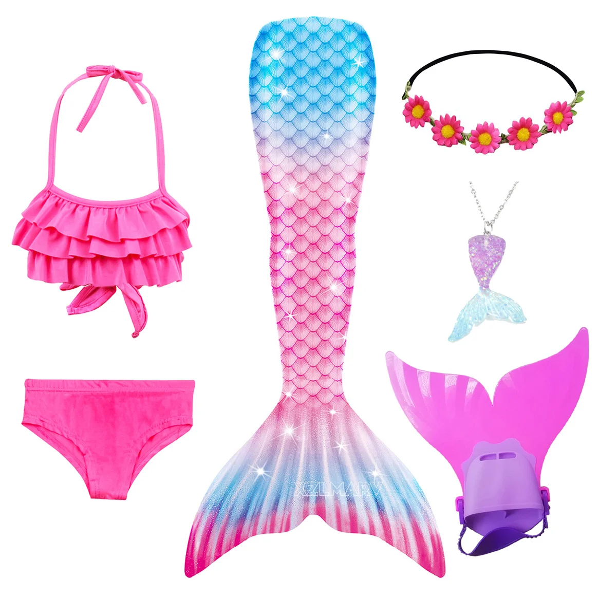 Женский костюм Русалочки с моноластами для Хэллоуина детский купальник бикини