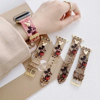 disney mickey strap for apple watch 44 40 38 42 mm watchband bracelet canvas textured leather strap for iwatch series 6 se 543