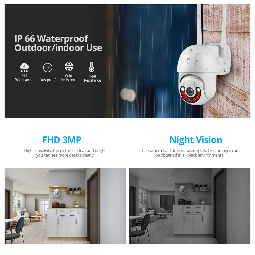 KERUI 3MP HD H.265 Водонепроницаемая PTZ WIFI IP-камера безопасности Беспроводная система
