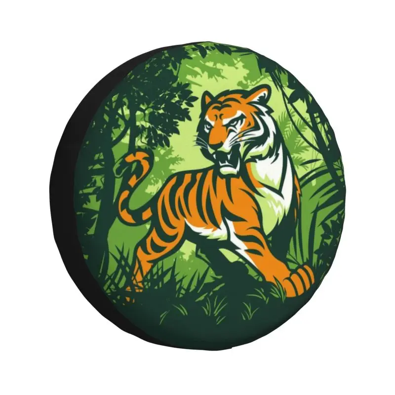 

Чехол с изображением симпатичных тигров и джунглей для запасных шин Jeep Pajero, лесных животных, кошек, внедорожников, домов на колесах, тропических автомобилей, аксессуары 14 дюймов 15 дюймов