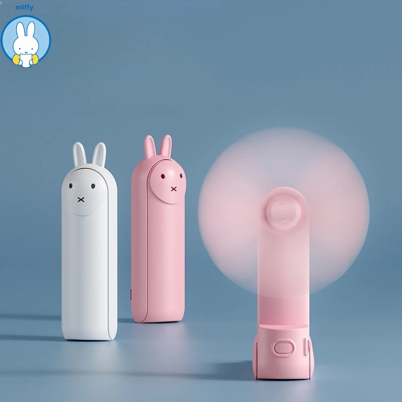 Фото Складной портативный вентилятор Kawaii Miffy с USB-зарядкой, мощный, для кемпинга на открытом воздухе, тихий, компактный, минималистичный. №1