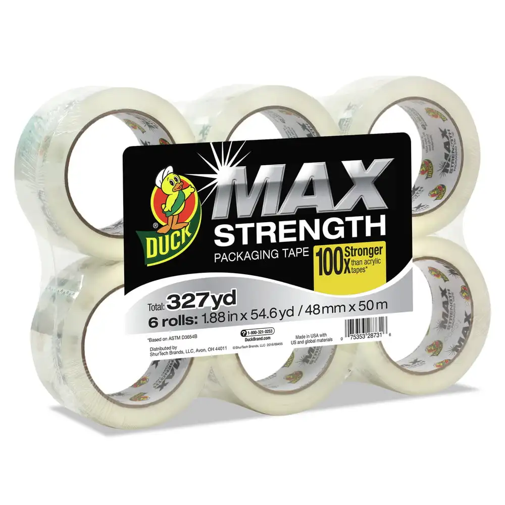

Duck Strength Packing Tape, 1.88 in x 55 yd, Clear, 6 Pack