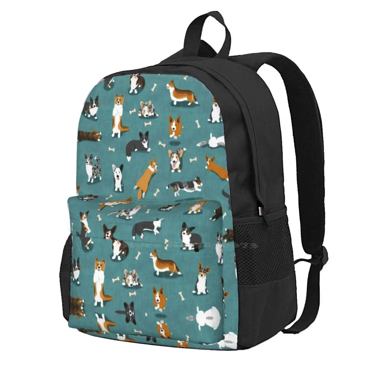 Cardigan Corgi Pattern On Teal School Bags Travel Laptop Backpack Cardigan Welsh Corgi Corgis Cardiganshire Dog Breed Wales