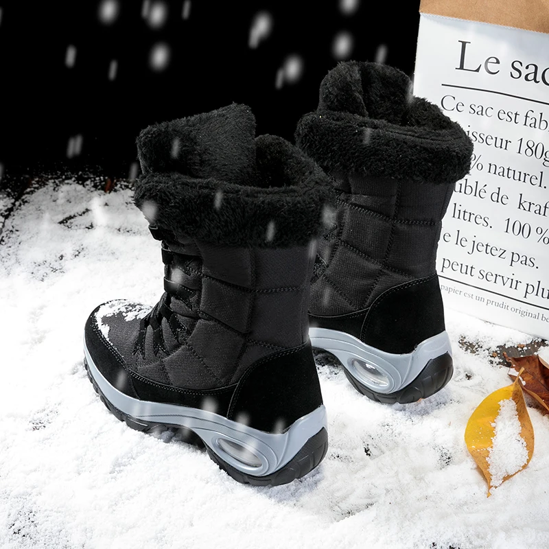 Women Platform Ankle Boots Winter Keep Warm Wedges Snow Boots Plush Waterproof Ladies Mid-Calf Comfortable Booties Botines Mujer