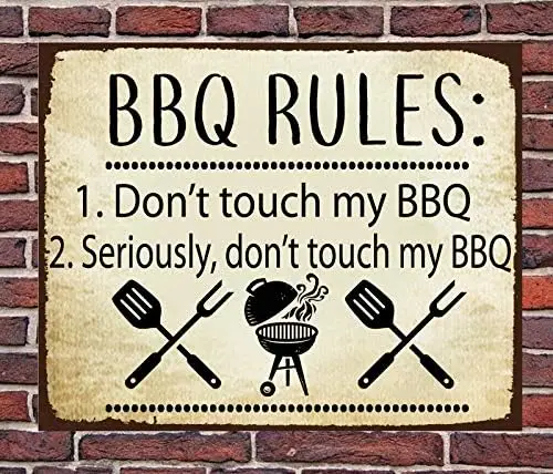 Металлический знак Правила барбекю металлический настенный Не прикасайтесь к