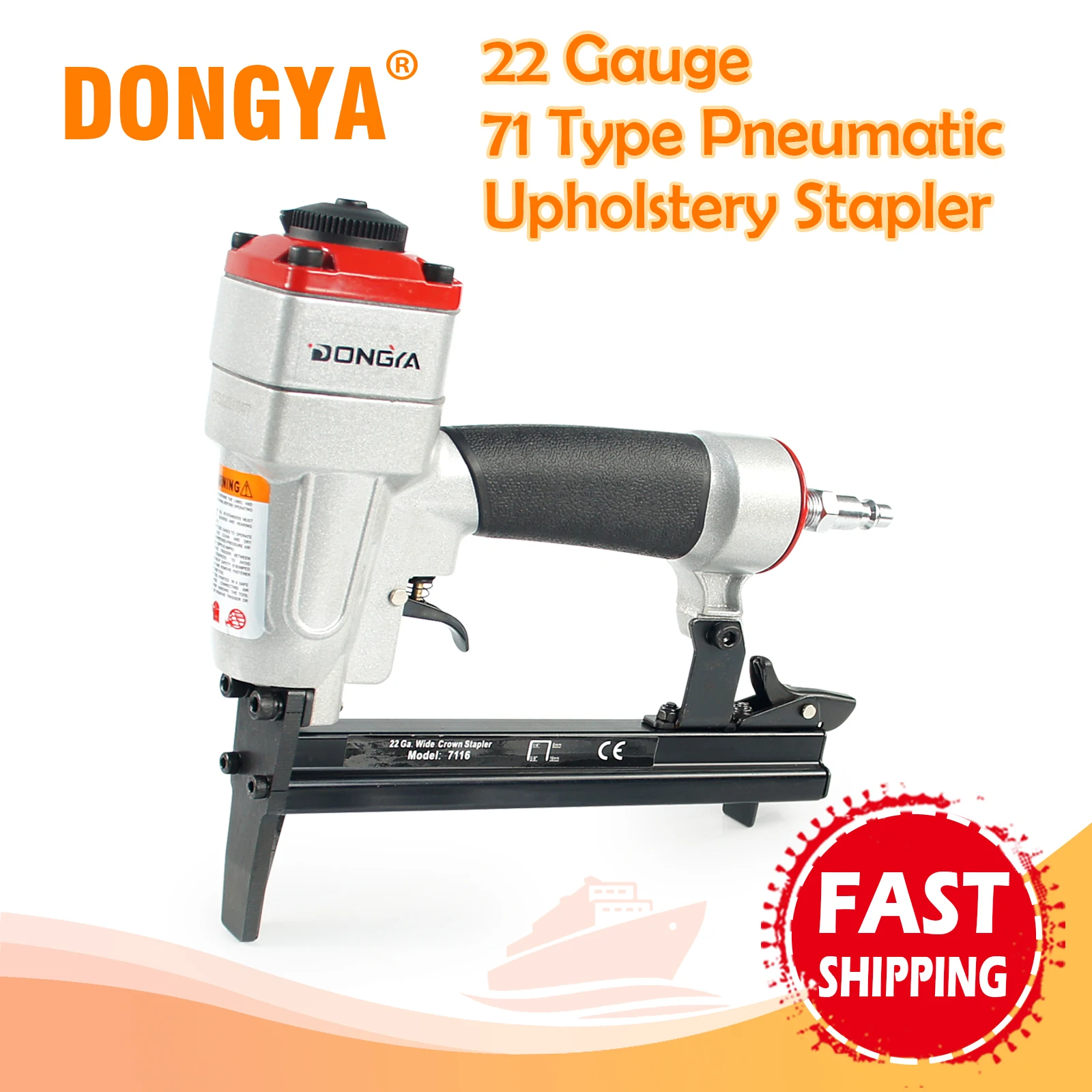 DONGYA 7116L 22 Gauge 71 Series Pneumatic Long Nose Upholstery Stapler Fits 9mm Crown, 6-16mm Length Staples, for Woodworking