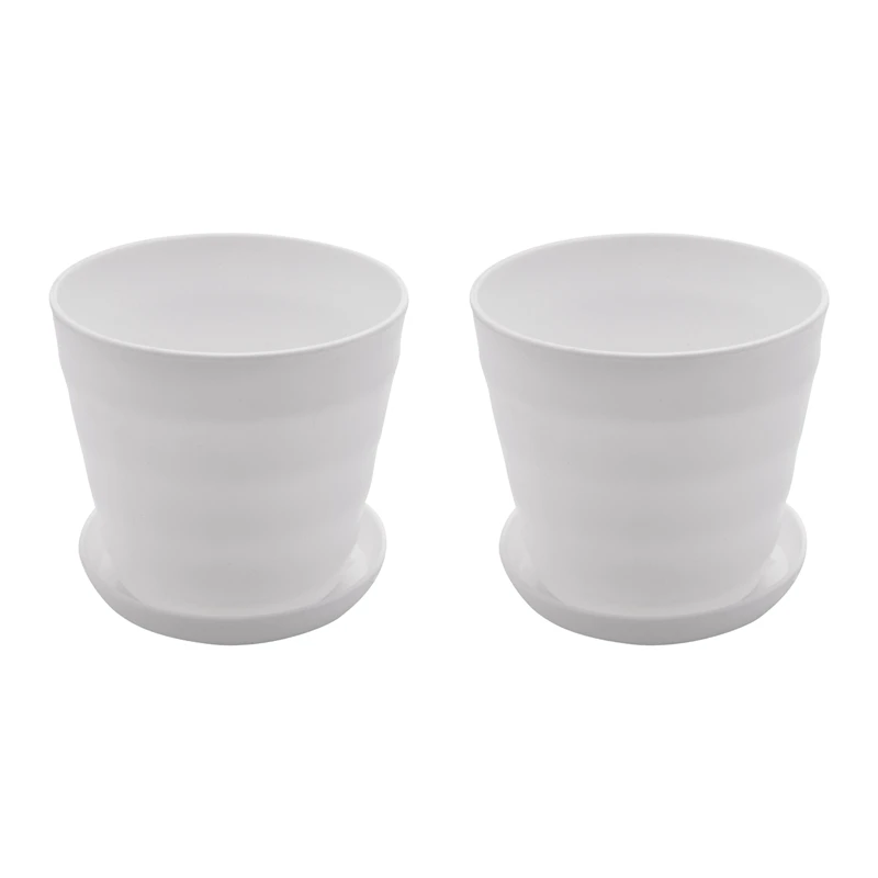 

Лучший 2 х пластиковый круглый держатель для цветочных горшков с лотком, украшение для дома, офиса, сада, белый