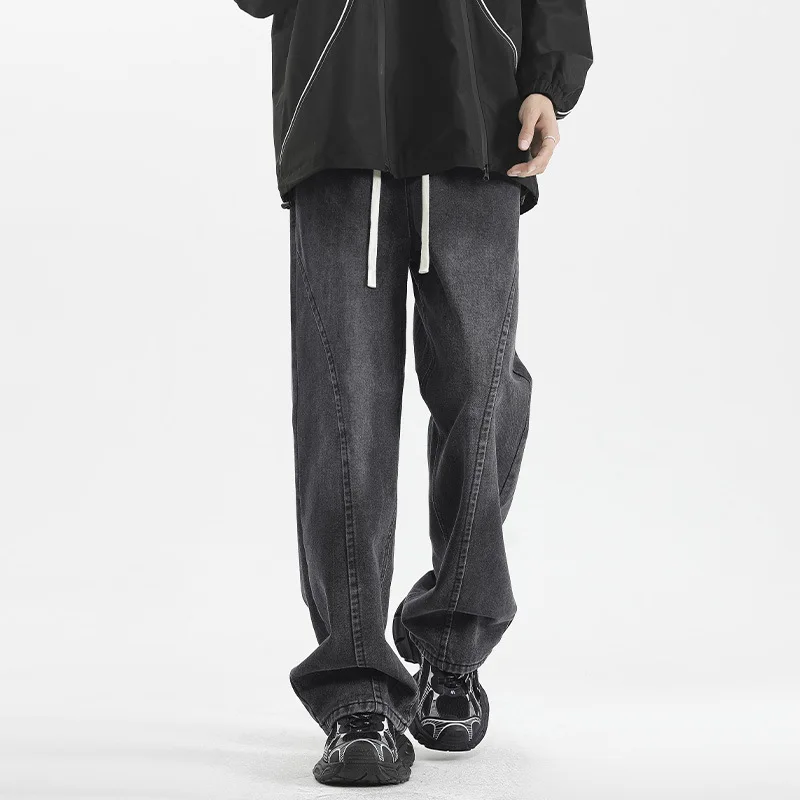 FEWQ мужские джинсовые брюки в американском стиле повседневные однотонные