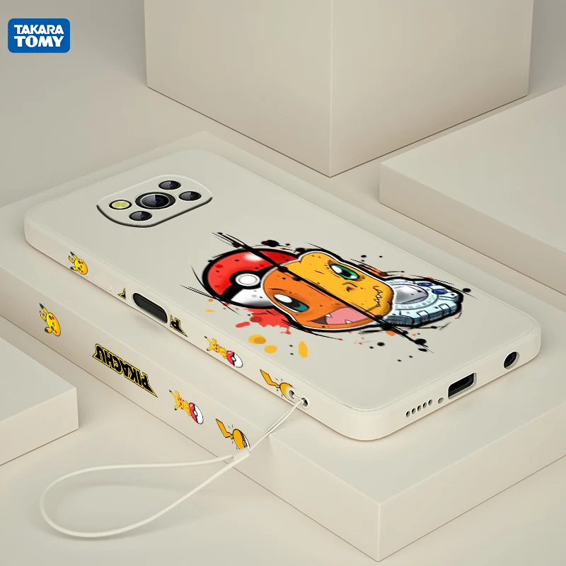

Anime Pikachu Cool For Xiaomi POCO X3 NFC F3 GT M4 M3 M2 Pro C3 X2 11 Ultra Silicone Liquid Left Rope Phone Case Cover Coque