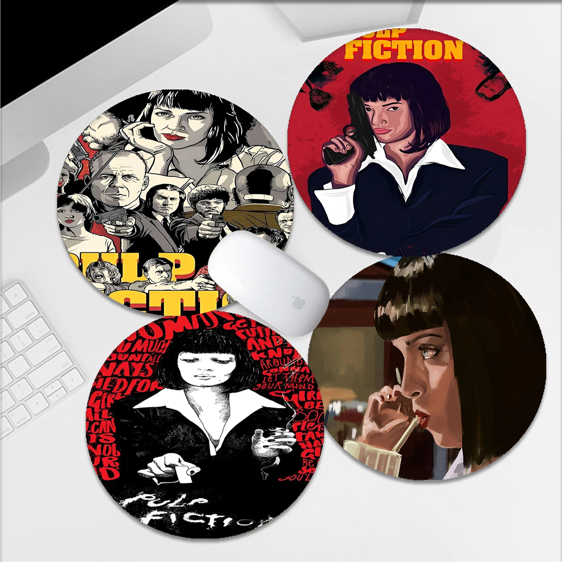 

Pulp Fiction kill bill Mousepad INS Tide Round Keyboard Mat Table Cabinet Gamer Desktop Mousepad Cup Mats Deskpad Home Decor