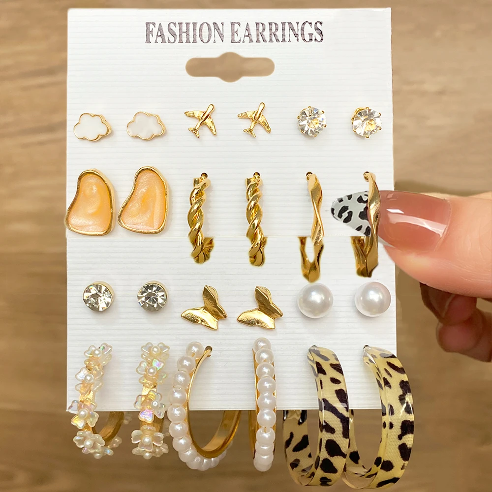 

EN New Fashion Butterfly Earrings Set for Women Brown Leopard Geometric Plane Hoop Earrings Vintage 2022 Trend Jewelry Gifts