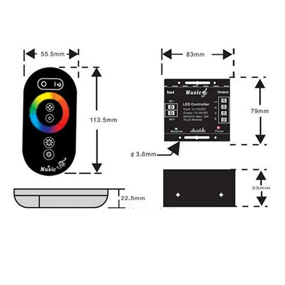 DC12V-24V 6Ax3channel 18A music RF беспроводной сенсорный RGB-контроллер Сенсорная панель RGB