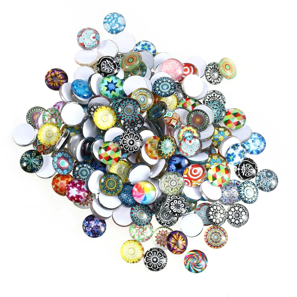 

200 Pcs Round Mosaic Tiles Vintage Ornaments Mosaic Tiles Crafts Vintage Pictures Glass Printed Half Round Gems DIY Beads