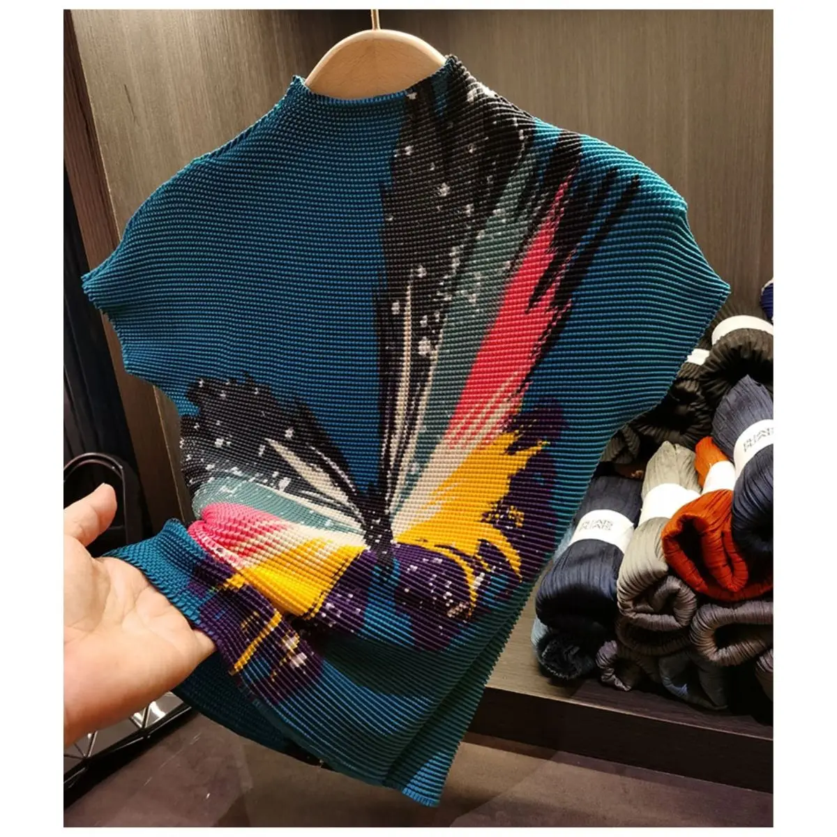 

Женская рубашка с воротником-стойкой, плиссированная блузка с принтом бабочек и зерен кукурузы, весна-лето 2023