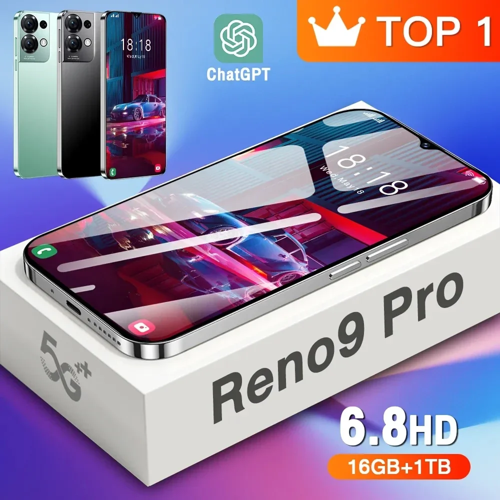 

Brand New Reno9 Pro Smartphone Global Version 5G Android 6.8inch HD Full Screen 16GB+1TB Mobile Phones Dual SIM Cards Cell Phone