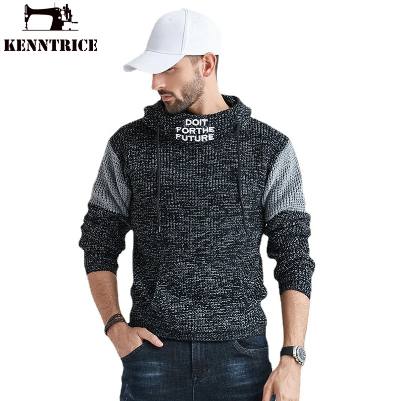Kenntrice Men'S Pullover Sweaters Winter Baggy Hooded Autumn Casual For Man Cold Proof Elegant Style Sweater Thick Knit Hoodies
