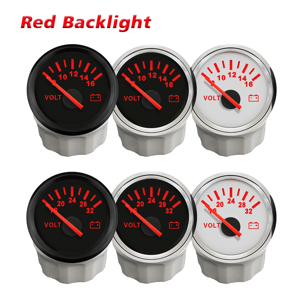 

Newest Boat 52mm Universal Waterproof Voltmeter Volt Gauge Meter 8-16V 16-32V with Red Backlight for Motorcycle Car Yacht