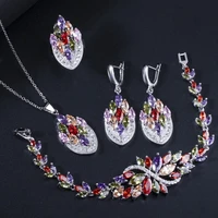 threegraces 4pcs elegant multicolor cubic zirconia earrings necklace ring bracelet wedding party jewelry set for women js547
