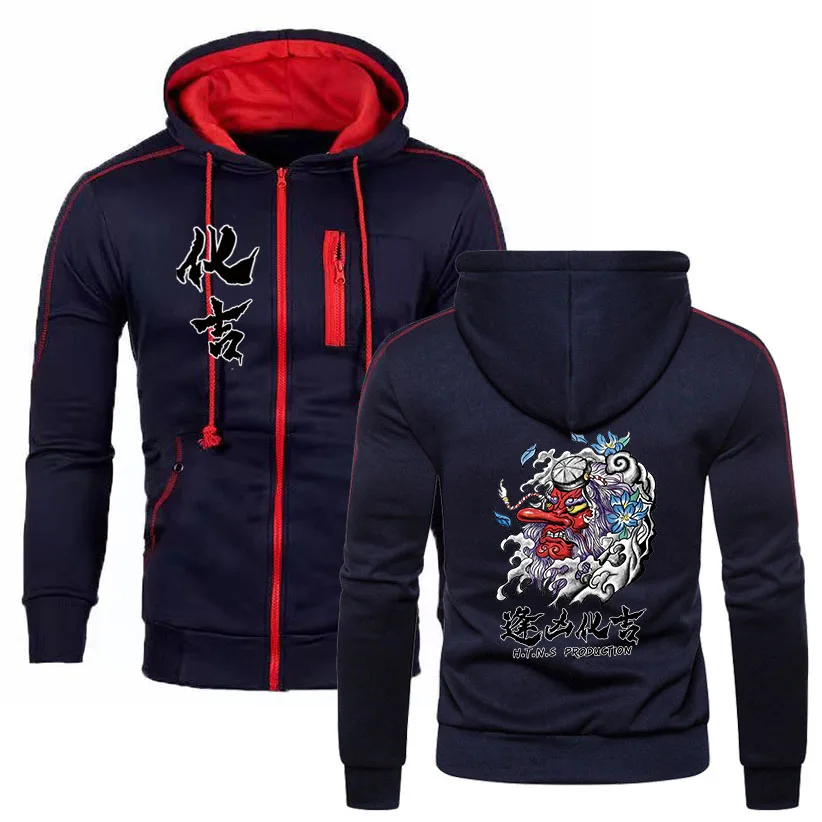 

Zipper Fashion Harajuku Hoodie Sweatshirt Mens Casual Hip Hop Japan Hoodie Streetwear Tops Coat Cool Winter Devil Print Hoodies