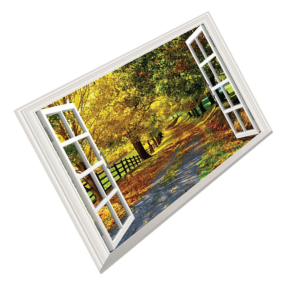 

Window Sticker Wall 3D Faux Landscape Decals Fake Scenery View Decal Forest Windows Stickers Decor Wallpaper Trees Green Tree
