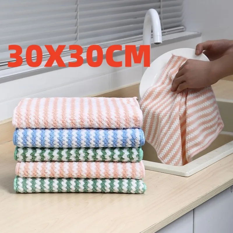 

2/5PCS Microfiber Thick Kitchen Towel Dishcloth Household Kitchen Rags Gadget Non-stick Oil Table Cleaning Wipe Cloth Scouring P