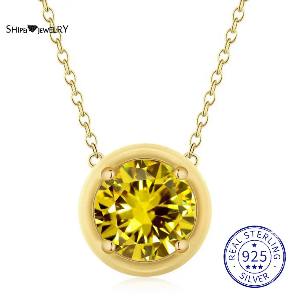 

Shipei 100% 925 Sterling Silver Round Cut Created Moissanite Gemstone Wedding Party Pendant Necklace Fine Jewelry Birthday Gifts