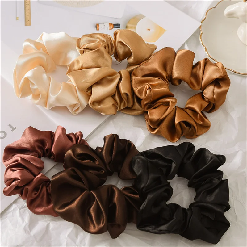 

2022 New Solid Color Silk Elastic Hair Bands Ponytail Holder Rubber Bands Scrunchie Fashion Women Hair Accessories hair ropes