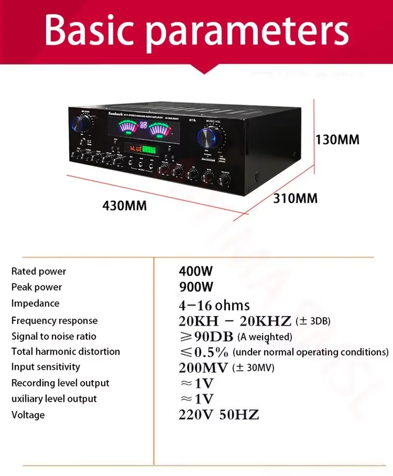 Фото Усилитель SUNBUCK 7.0-канальный, 900 Вт, высокой мощности, с Bluetooth, для домашних конференций, караоке, HIFI-системы, аудио №1