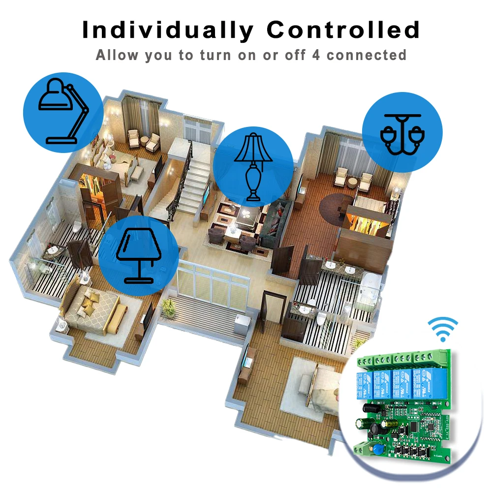 Фото 4-канальный модуль умного переключателя Wi-Fi eWeLink 12 В 24 В 7-32 В 220 В 85 В-250 В 10A 4 канала реле сухой контакт работает с Alexa Google Home №5