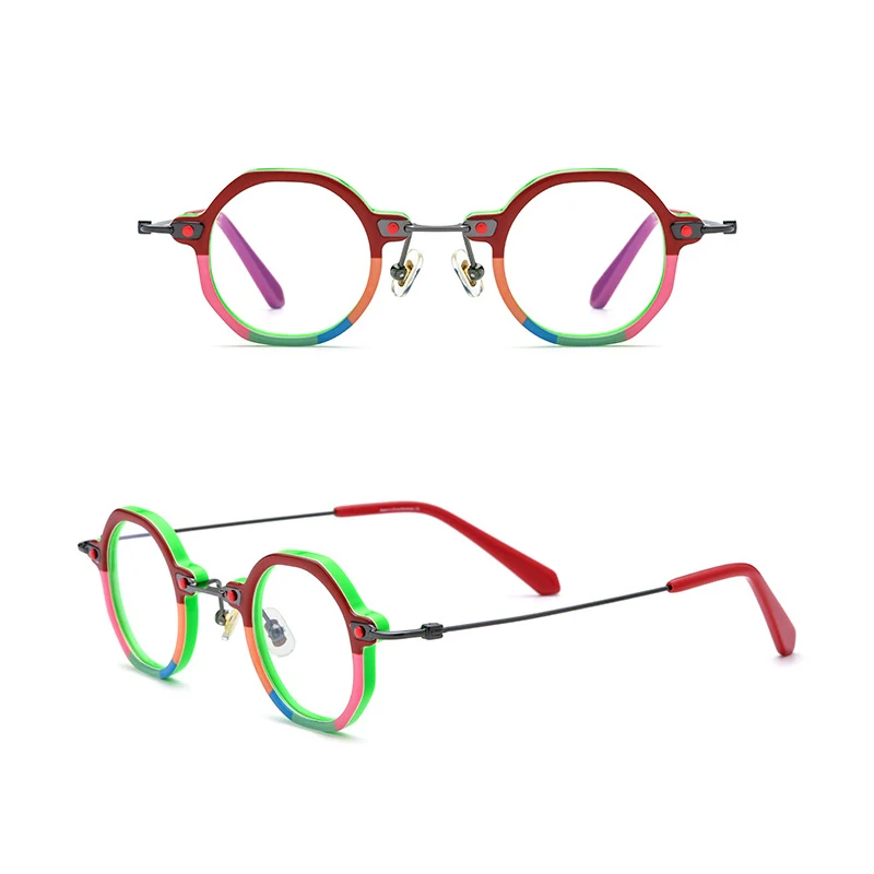 

Belight Optical Colorful Combo Color Design Irregular Shape Acetate with Titanium Men Women Vintage Retro Spectacle Frame 185740