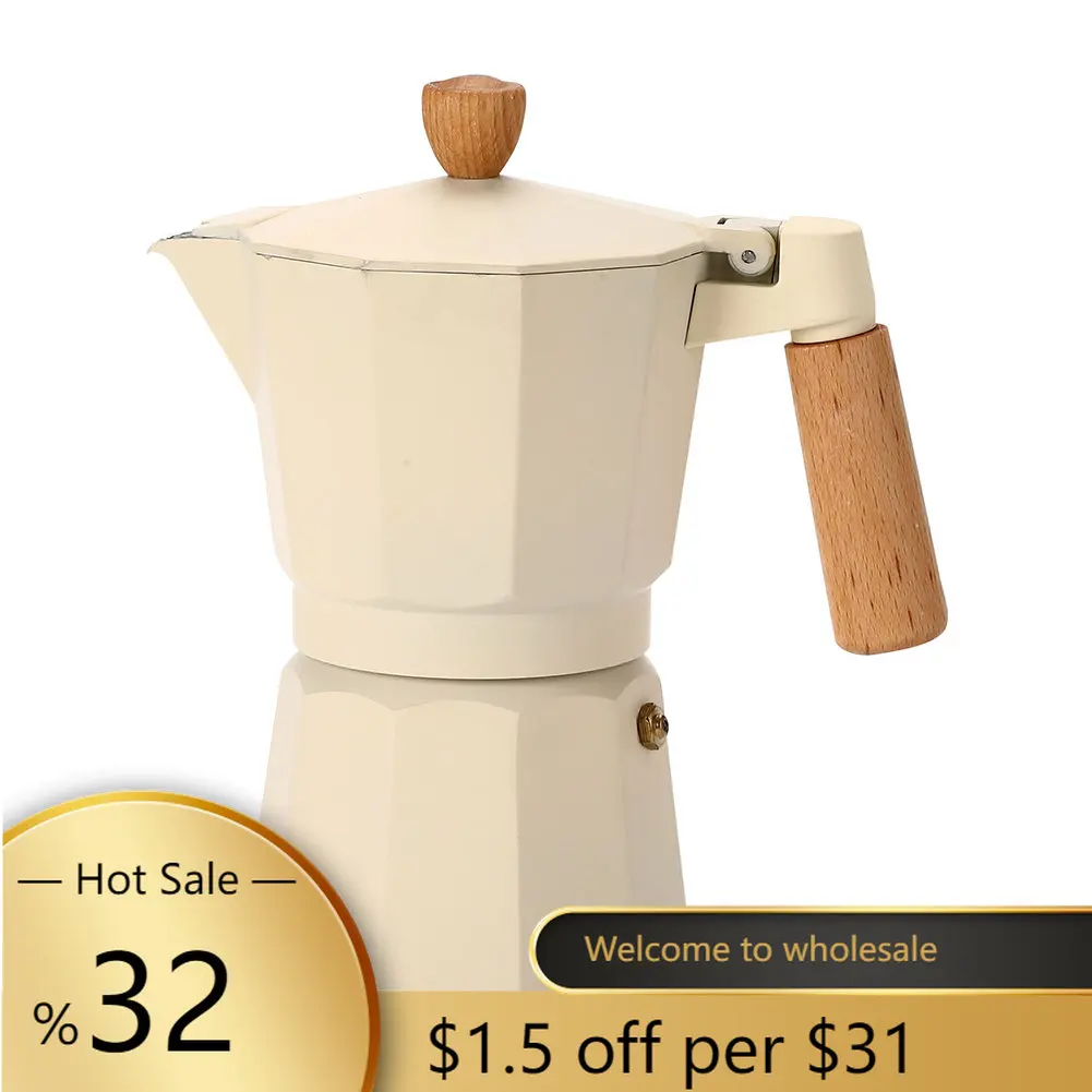 

Moka Pot Stovetop Espresso Maker 3/6 Cups Coffee Maker With Solid Wood Handle Aluminum+wood Maker Kitchen Coffeeware