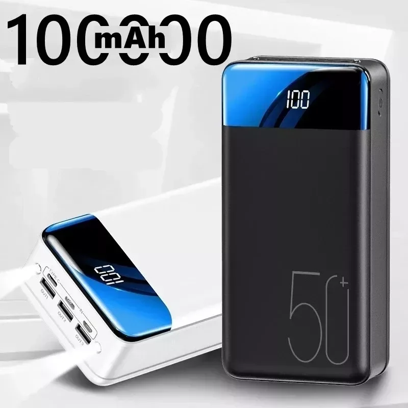 

NEW2023 Bank 100000mAh Portable Fast Charging PowerBank 3 USB PoverBank External Battery Charger For Mobile Phones Tablet