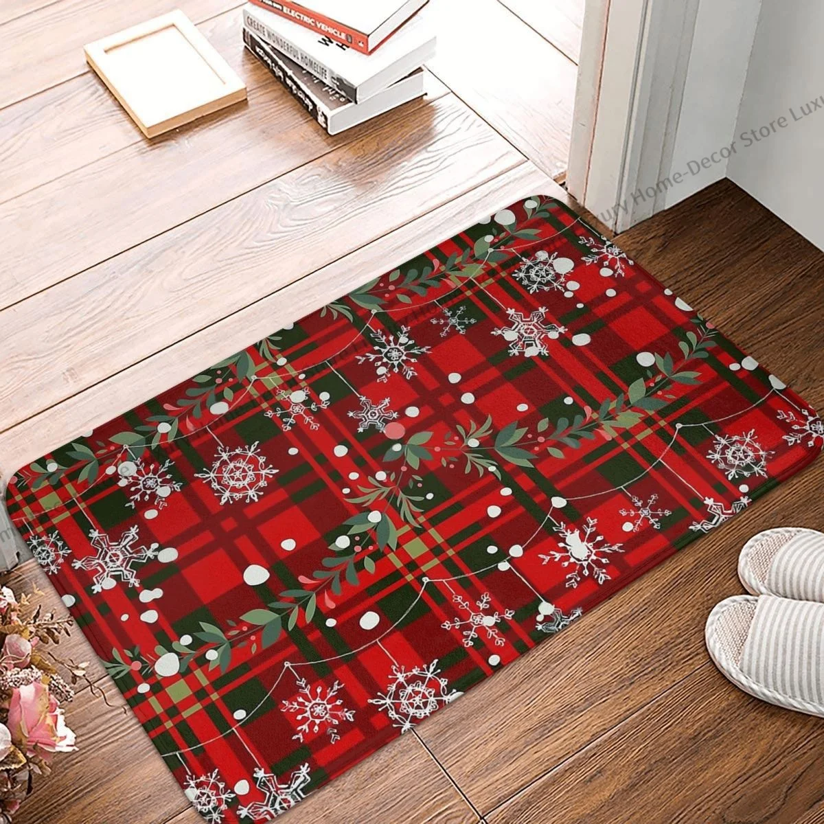 

Merry Christmas Santa Anti-Slip Doormat Kitchen Mat Christmas Snowflake Floor Carpet Entrance Door Rug Indoor Decor