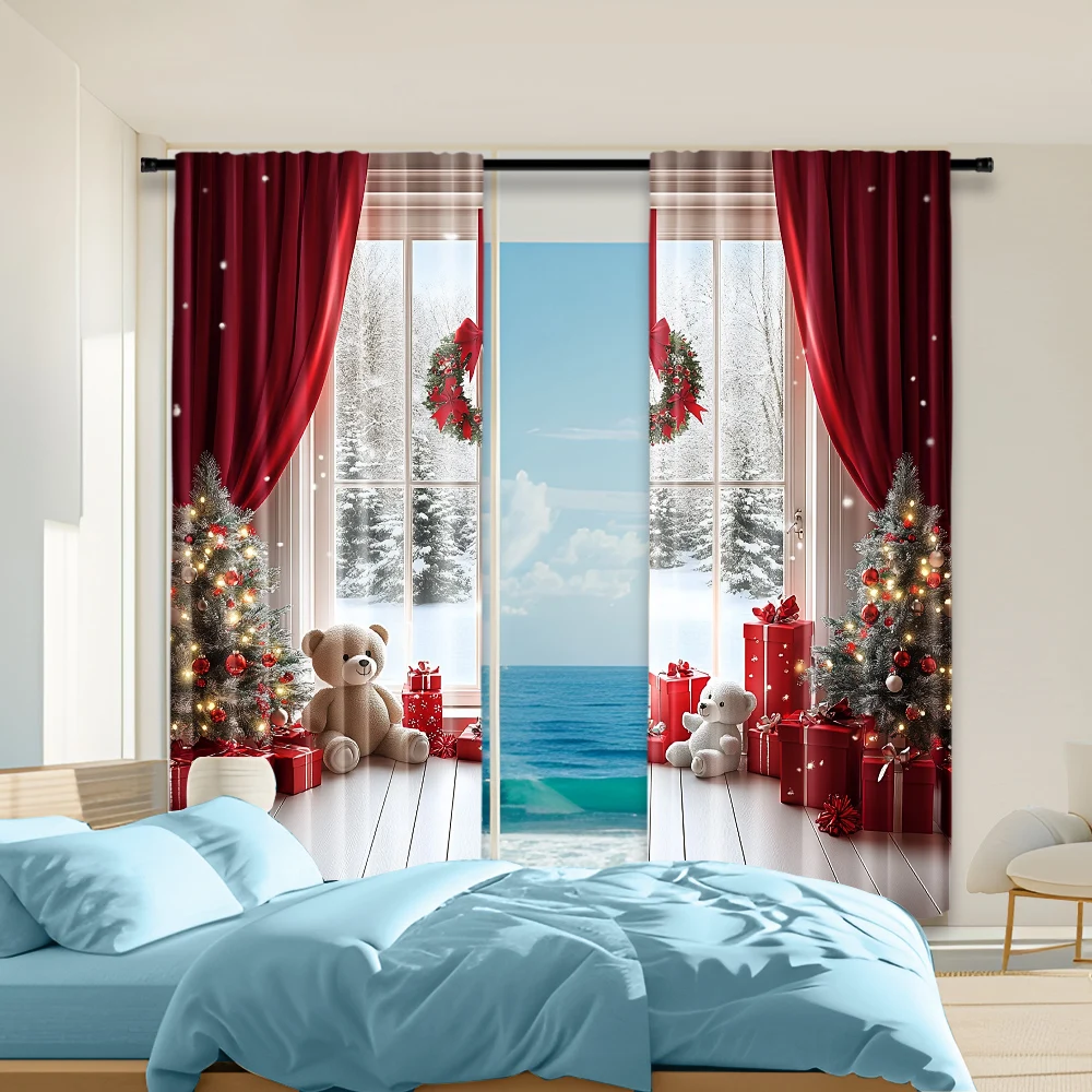 

Рождественские шторы из полиэстера с медведем, 2 шт.