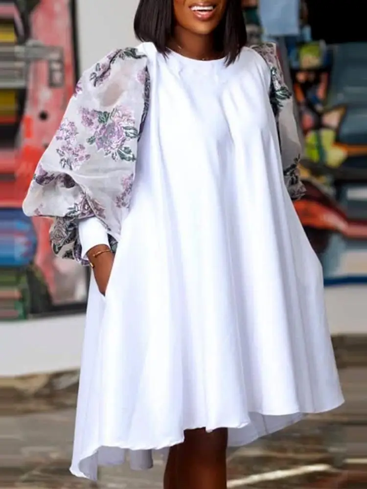 

VONDA Y2K Oversized Female A-Line Robe Women Casual Loose Midi Dresses Patchwork Holiday Vestidos Vintage Long Sleeve Sundress