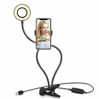 2 in 1 led fill light cell phone holder makeup light live stream adjustable clip desk lamp led selfie ring light