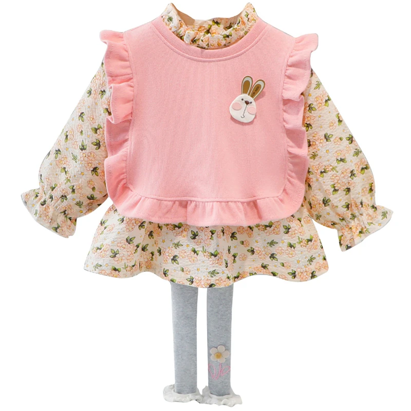 

Baby Girls Clothing Sets Spring Kids Outfit Children Cartoon Lace Vest Floral Tops Pants Newborn Costume Fall Infant Clothes