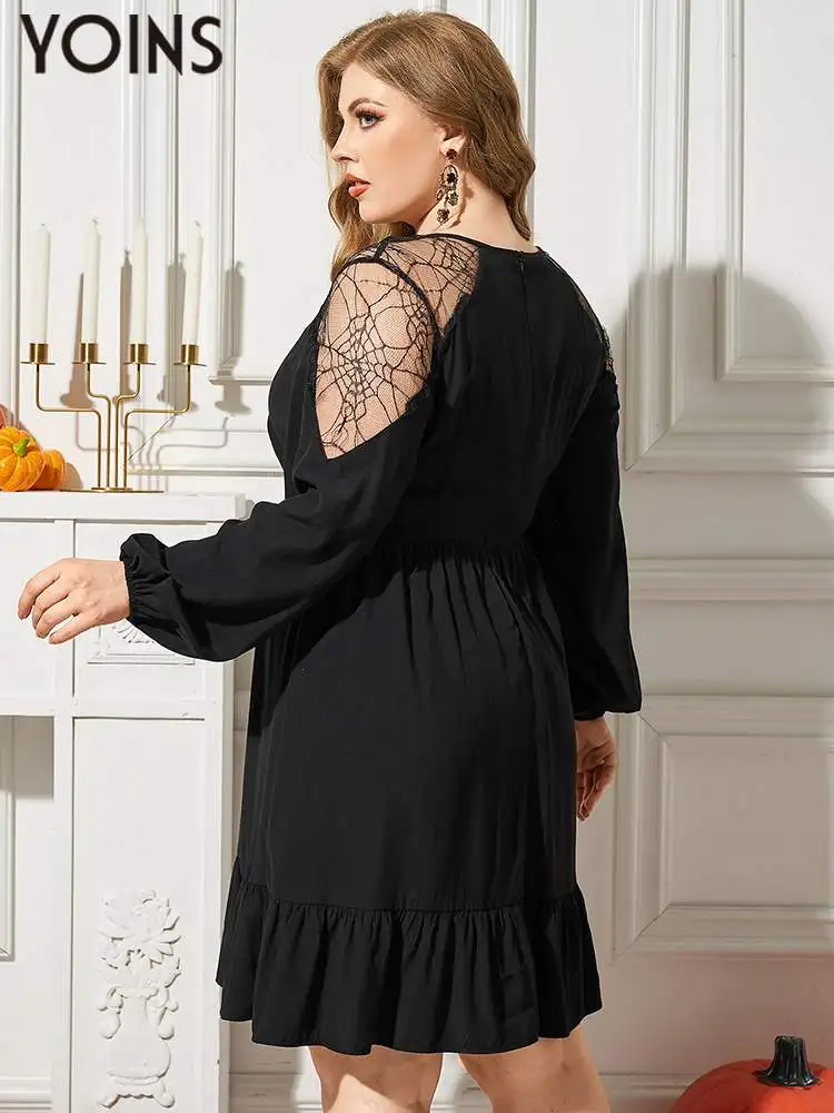 YOINS Plus Size Elegant Dress 2023 Fashion Long Sleele Evening Party Vestidos Casual Lace Up Loose Pleated Holiday Sundress Robe