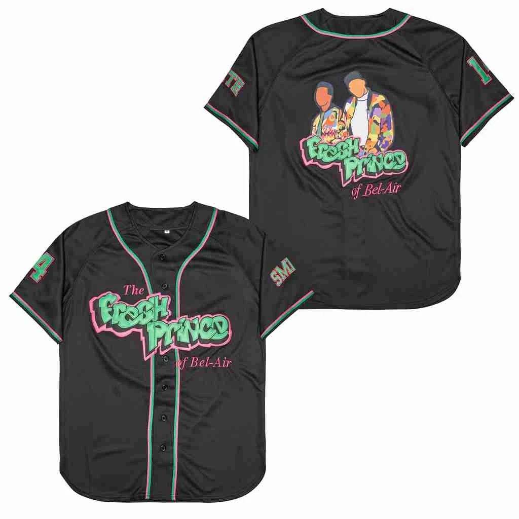 BG baseball jerseys FRESH PRINCE 14 SMITH jersey Outdoor sportswear Embroidery sewing White typeface Hip-hop Street culture