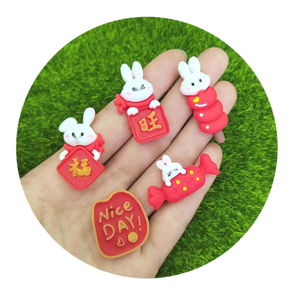 

2023 New Year Holiday Mini Resin Rabbit Figurines Lovely Cartoon Bunny Flatback Cabochons For Scrapbooking DIY Headwear Decor