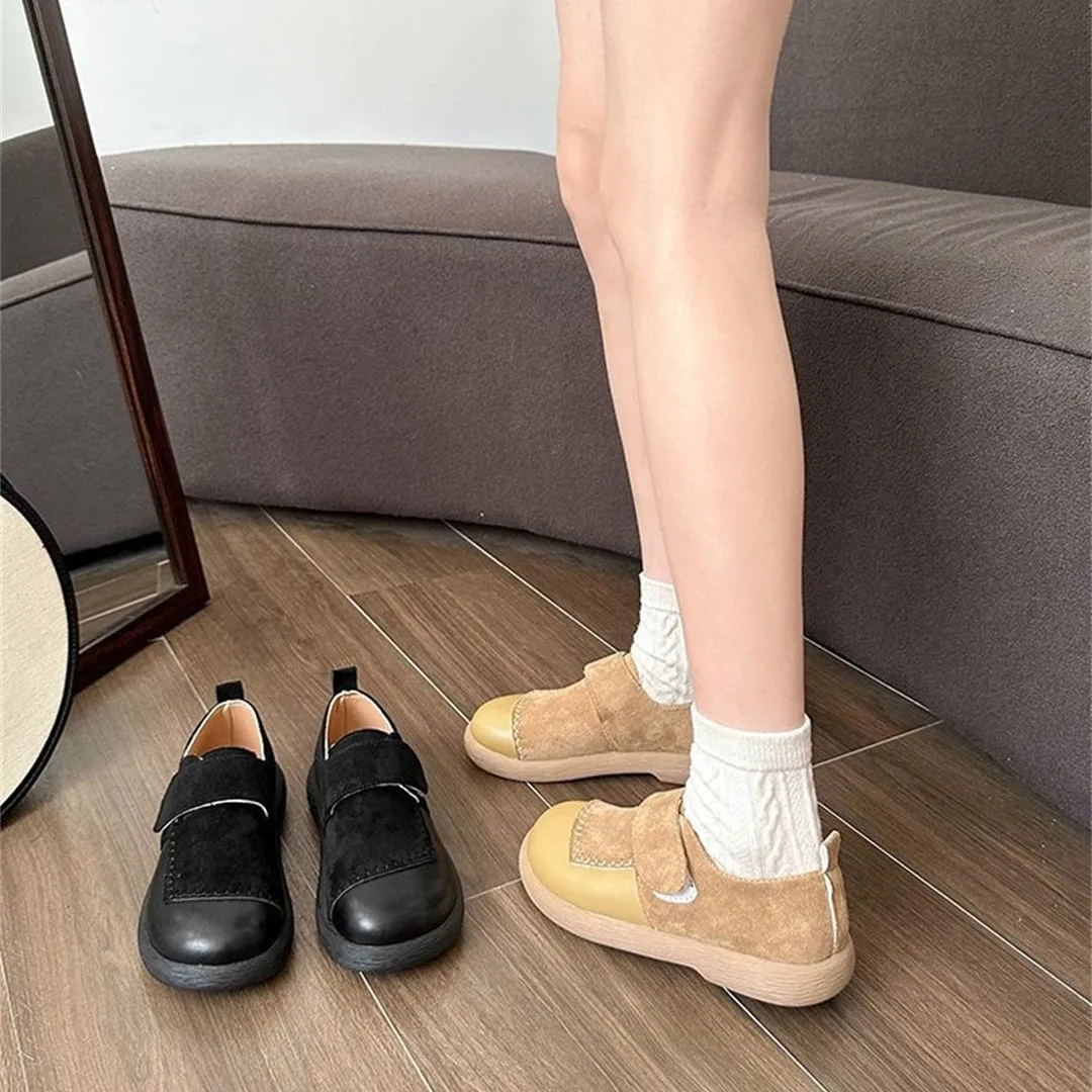 Khaqi Женские туфли на низком квадратном каблуке с круглой головкой осенняя